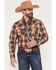 Image #1 - Wrangler Retro Men's Plaid Print Long Sleeve Snap Western Shirt - Tall, Brown, hi-res