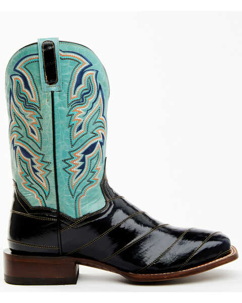 Dan Post Men's Eel Exotic Blue Western Boots - Broad Square Toe , Black/blue, hi-res