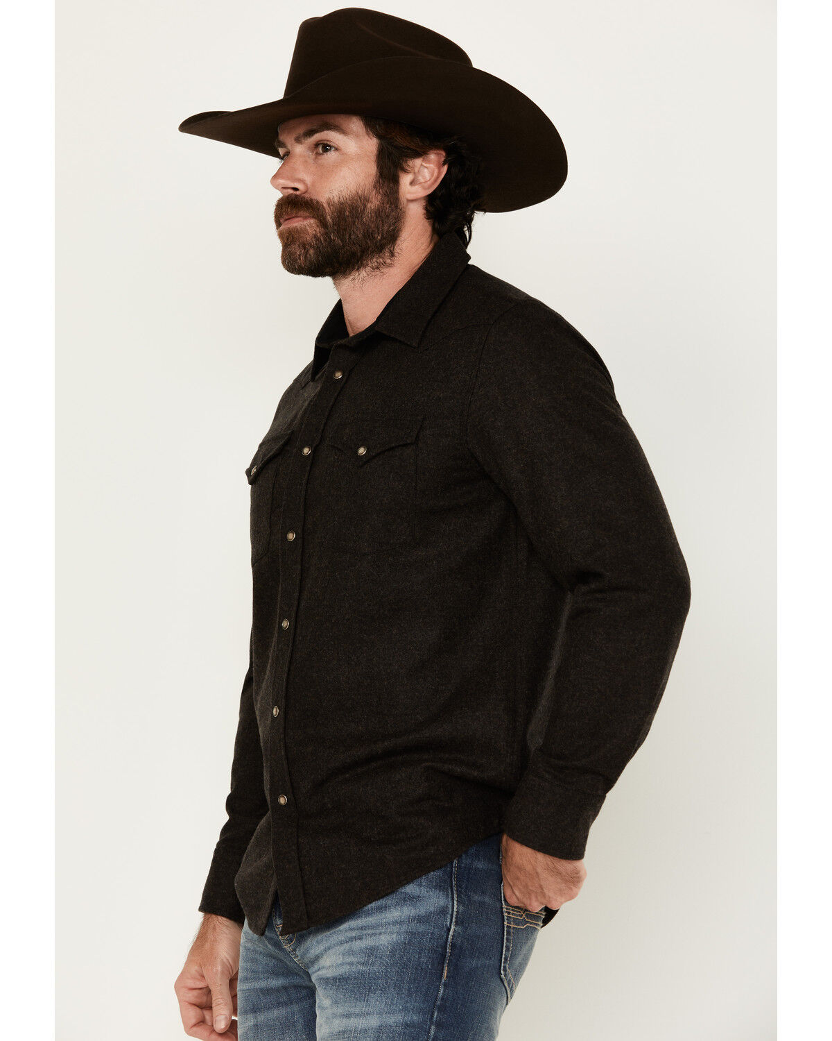 Image #2 - Pendleton Men's Canyon Solid Long Sleeve Snap Western Shirt, Black, hi-res
