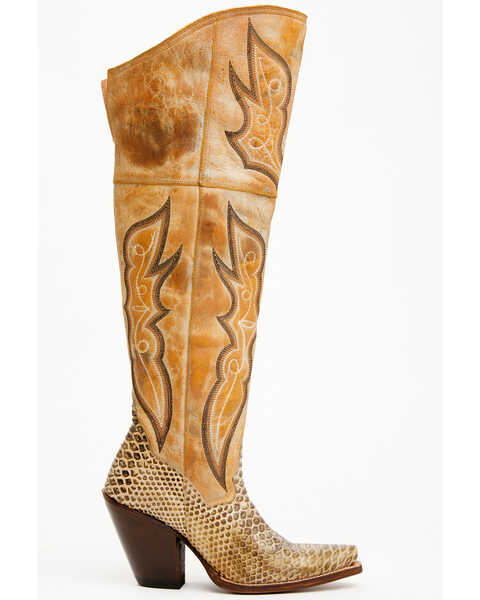 Image #2 - Dan Post Women's 20" Faux Python Aretha Tall Western Boots - Snip Toe , Honey, hi-res