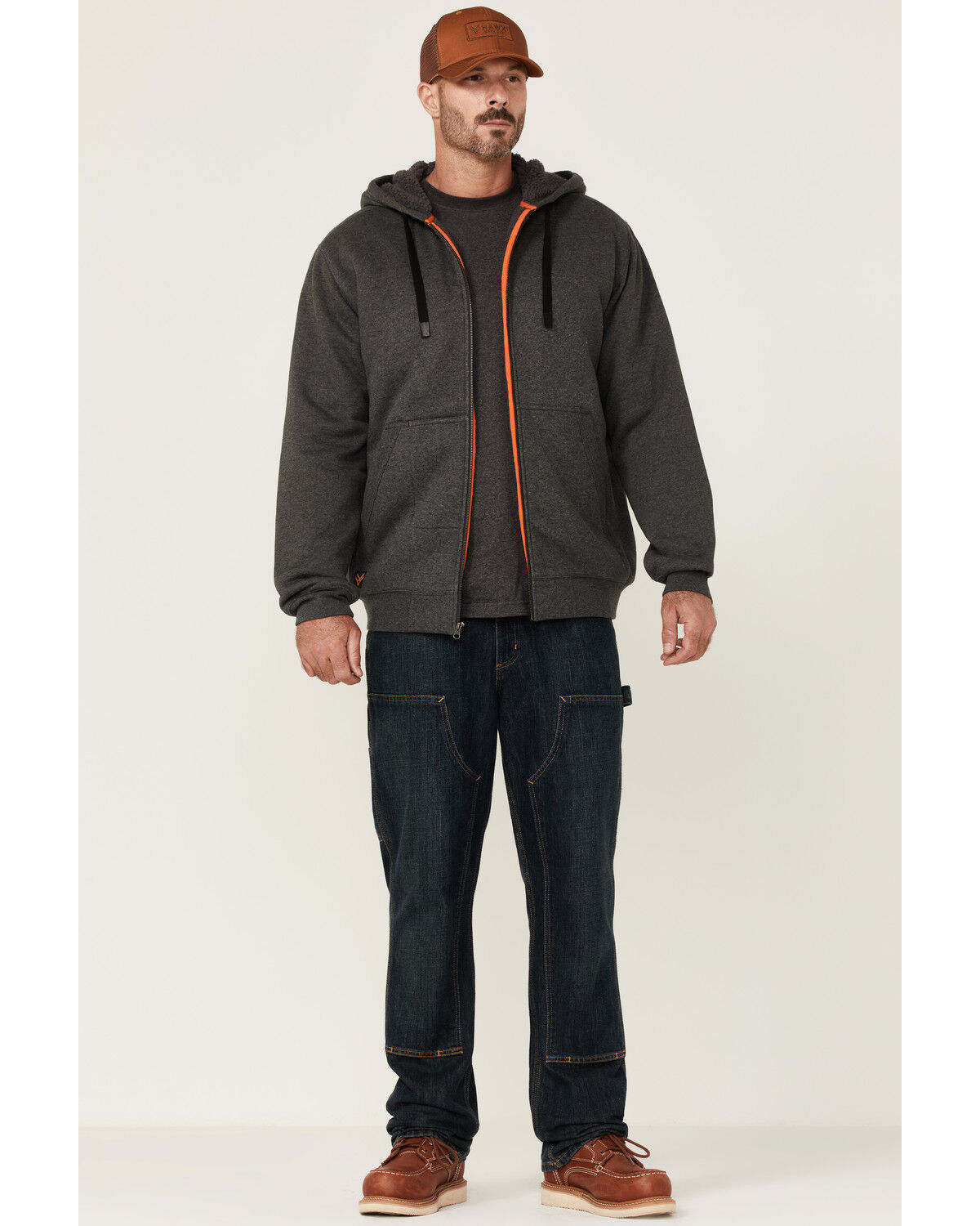 Image #2 - Hawx Men's Charcoal Sherpa-Lined Zip-Front Hooded Work Jacket, Charcoal, hi-res