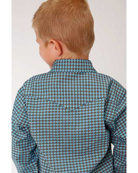  West Made Boys' Central Geo Print Long Sleeve Western Shirt , Turquoise, hi-res
