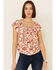 Shyanne Women's Blush Tile Print Ruffle Sleeve Short Sleeve Top, Blush, hi-res