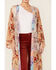 LaBiz Women's Floral Long Kimono , Tan, hi-res