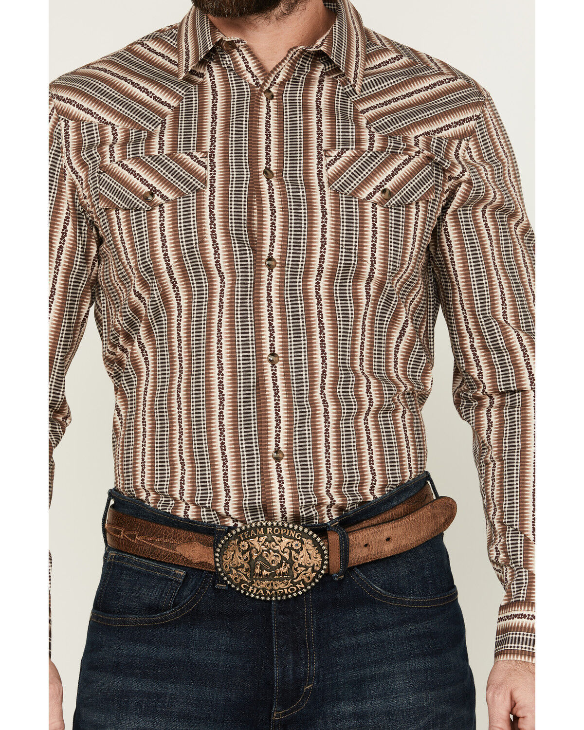 Image #3 - Gibson Men's Show Downer Floral Striped Long Sleeve Snap Western Shirt, Brown, hi-res