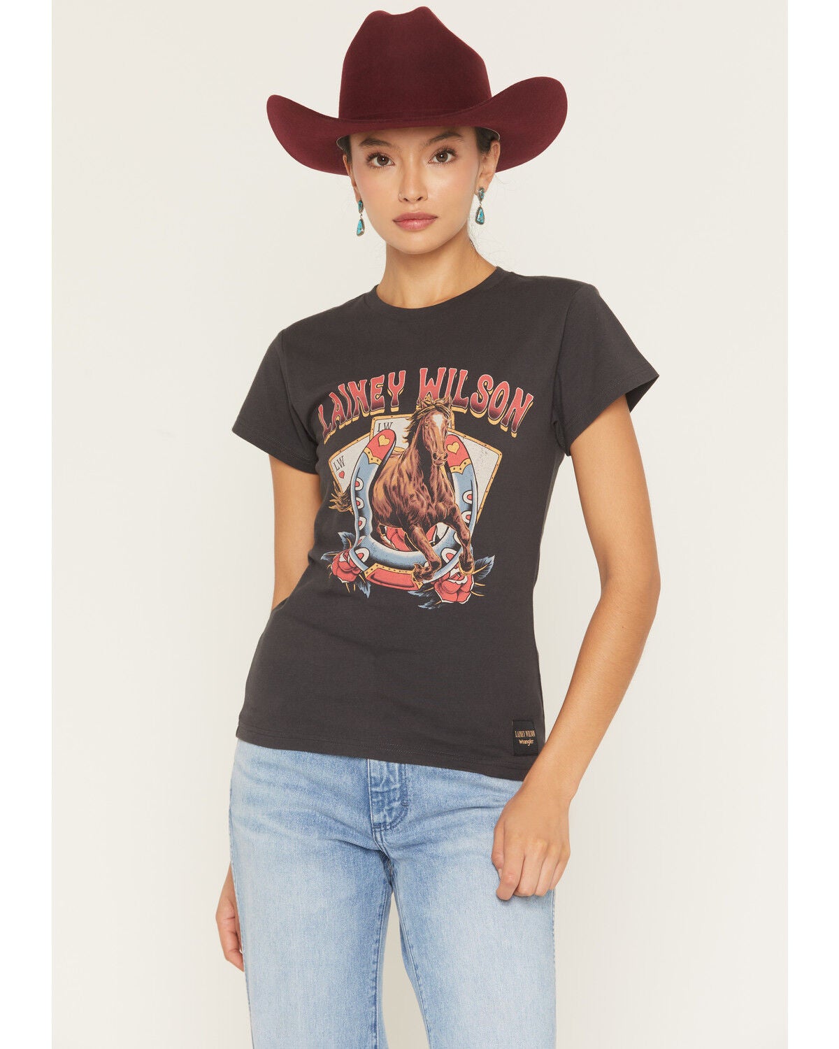 Wrangler X Lainey Wilson Women's Horse Cards Short Sleeve Graphic Tee, Black, hi-res