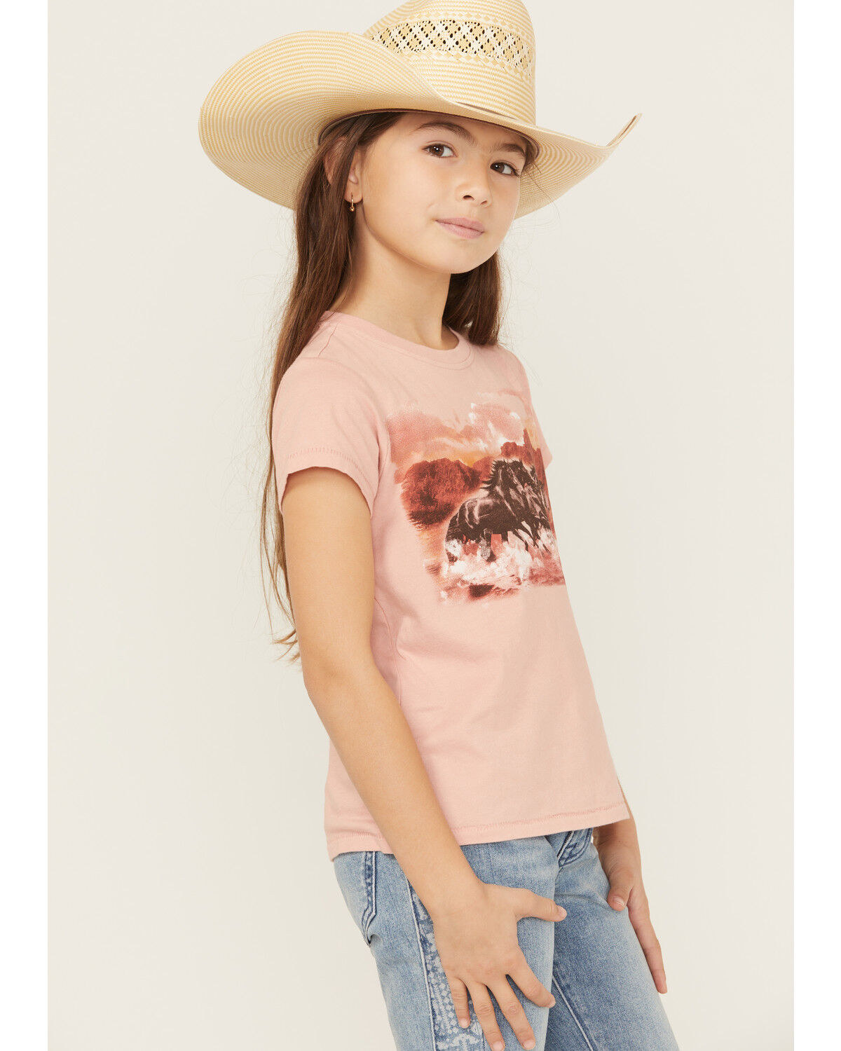 Image #3 - Shyanne Girls' Running Horses Short Sleeve Graphic Tee, Light Pink, hi-res