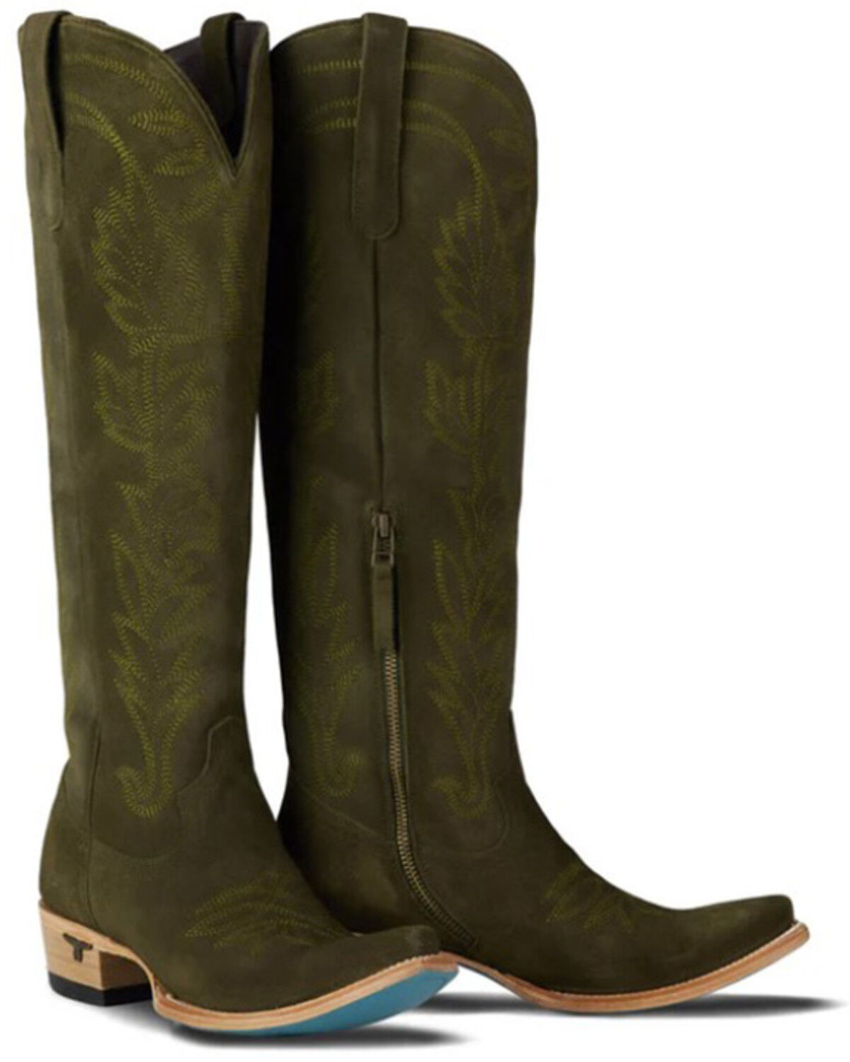 Image #1 - Lane Women's Sandaga Knee High Suede Western Boots - Snip Toe, Olive, hi-res