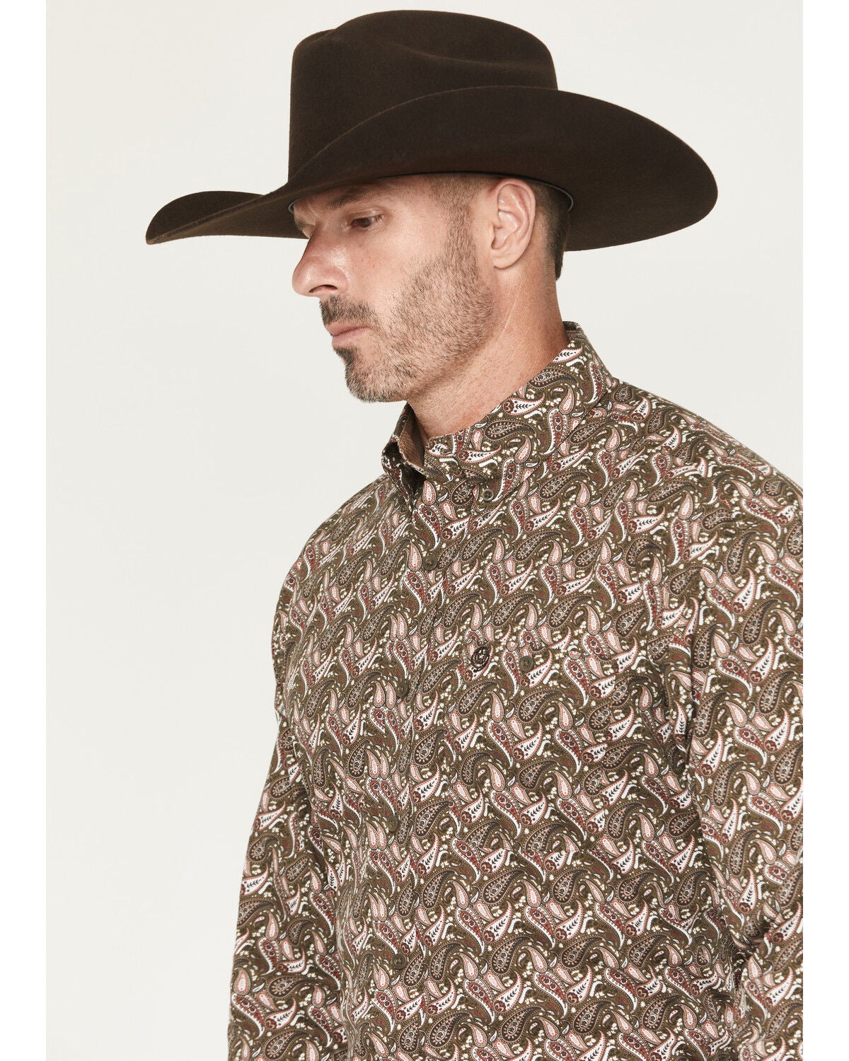 Image #2 - George Strait by Wrangler Men's Paisley Print Long Sleeve Button-Down Stretch Western Shirt - Tall, Brown, hi-res
