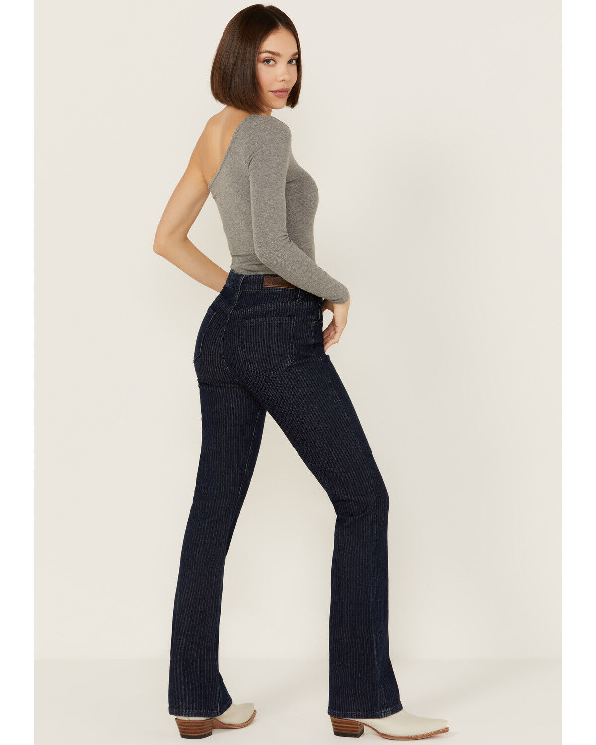 Image #3 - Rock & Roll Denim Women's Dark Wash High Rise Jacquard Striped Striped Bootcut Stretch Denim Jeans, Dark Wash, hi-res