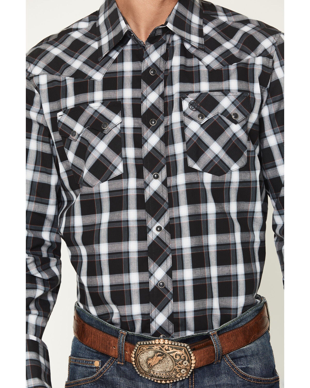 Image #3 - Wrangler Retro Men's Plaid Print Long Sleeve Snap Western Shirt, Black, hi-res