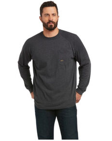 Ariat Men's Heather Charcoal Rebar Cottonstrong™ Brand Flag Graphic Long Sleeve Work T-Shirt , Charcoal, hi-res