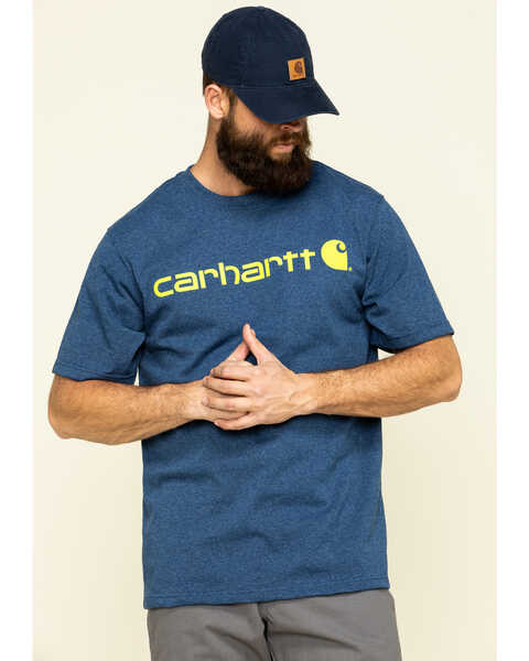 Image #1 - Carhartt Men's Signature Logo Shirt Sleeve Shirt - Big & Tall, Indigo, hi-res