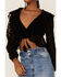 Image #2 - Saints & Hearts Women's Floral Lace Ruched Crop Top, Black, hi-res