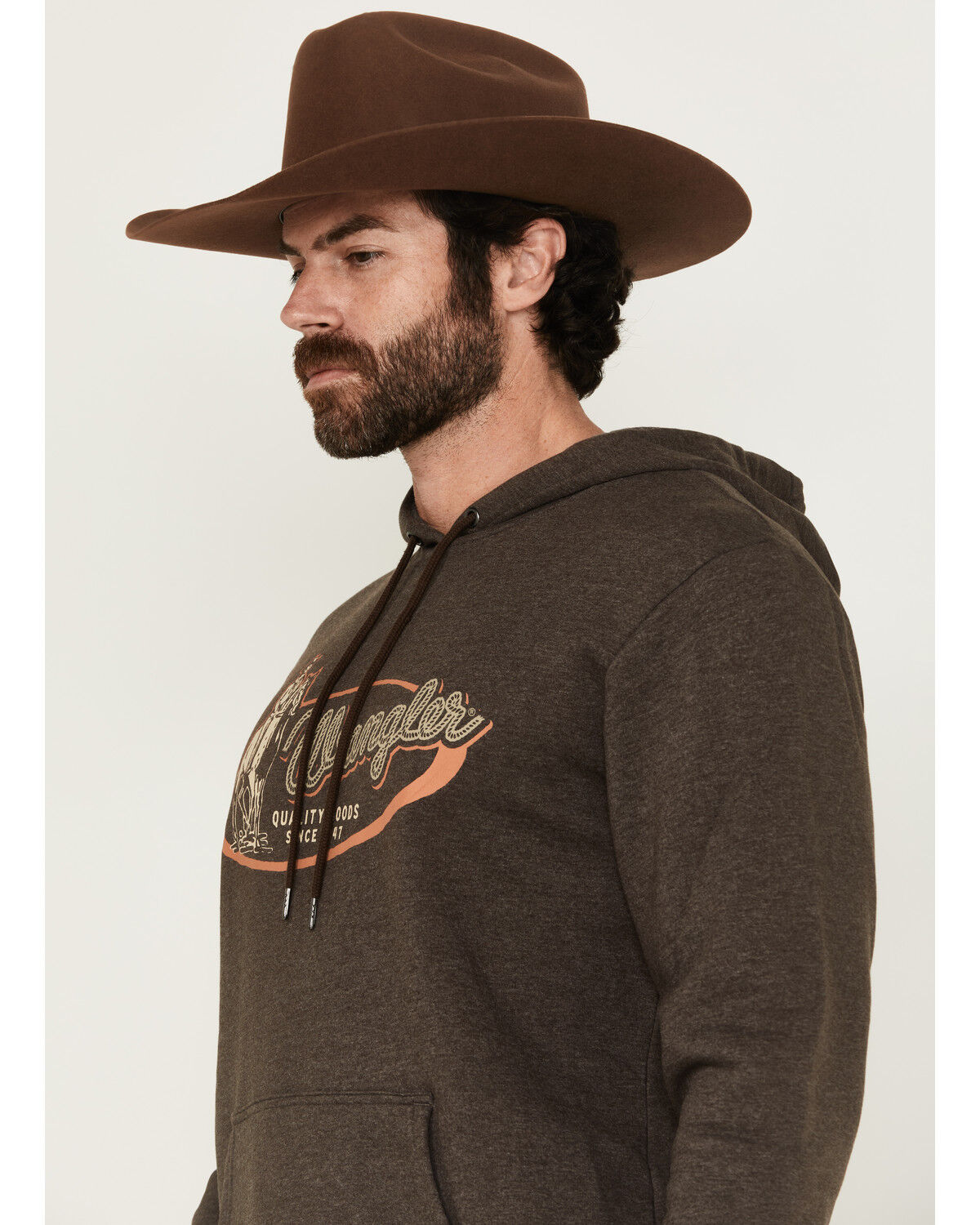 Image #2 - Wrangler Men's Cowboy and Rope Logo Graphic Hooded Sweatshirt, Brown, hi-res
