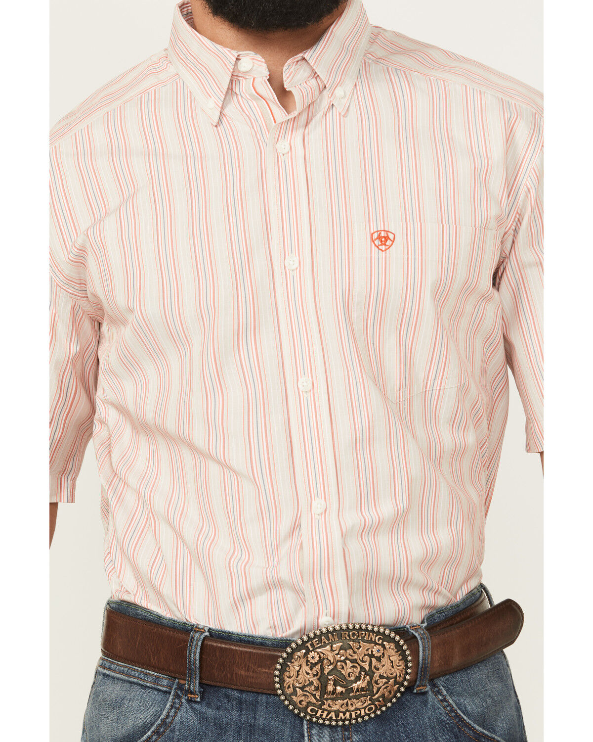 Image #3 - Ariat Men's Winter Pro Series Striped Short Sleeve Button-Down Western Shirt, Tan, hi-res