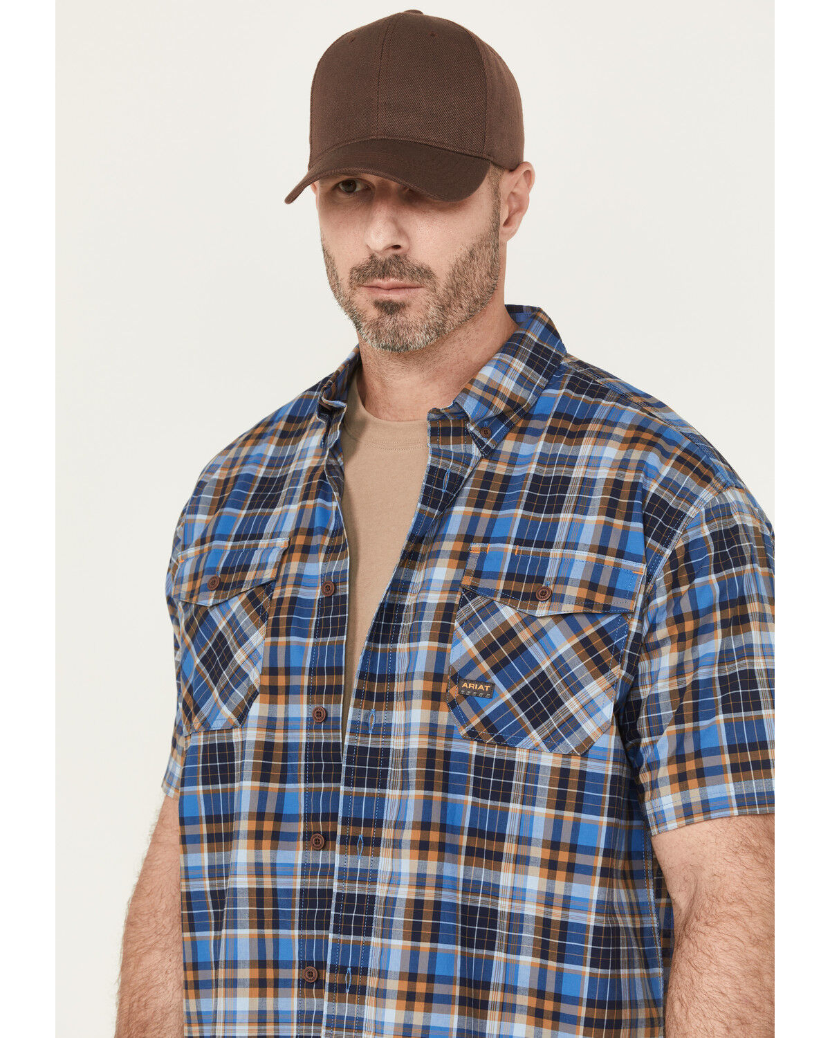Image #2 - Ariat Men's Rebar Made Tough Short Sleeve Button-Down Stretch Work Shirt, Blue, hi-res