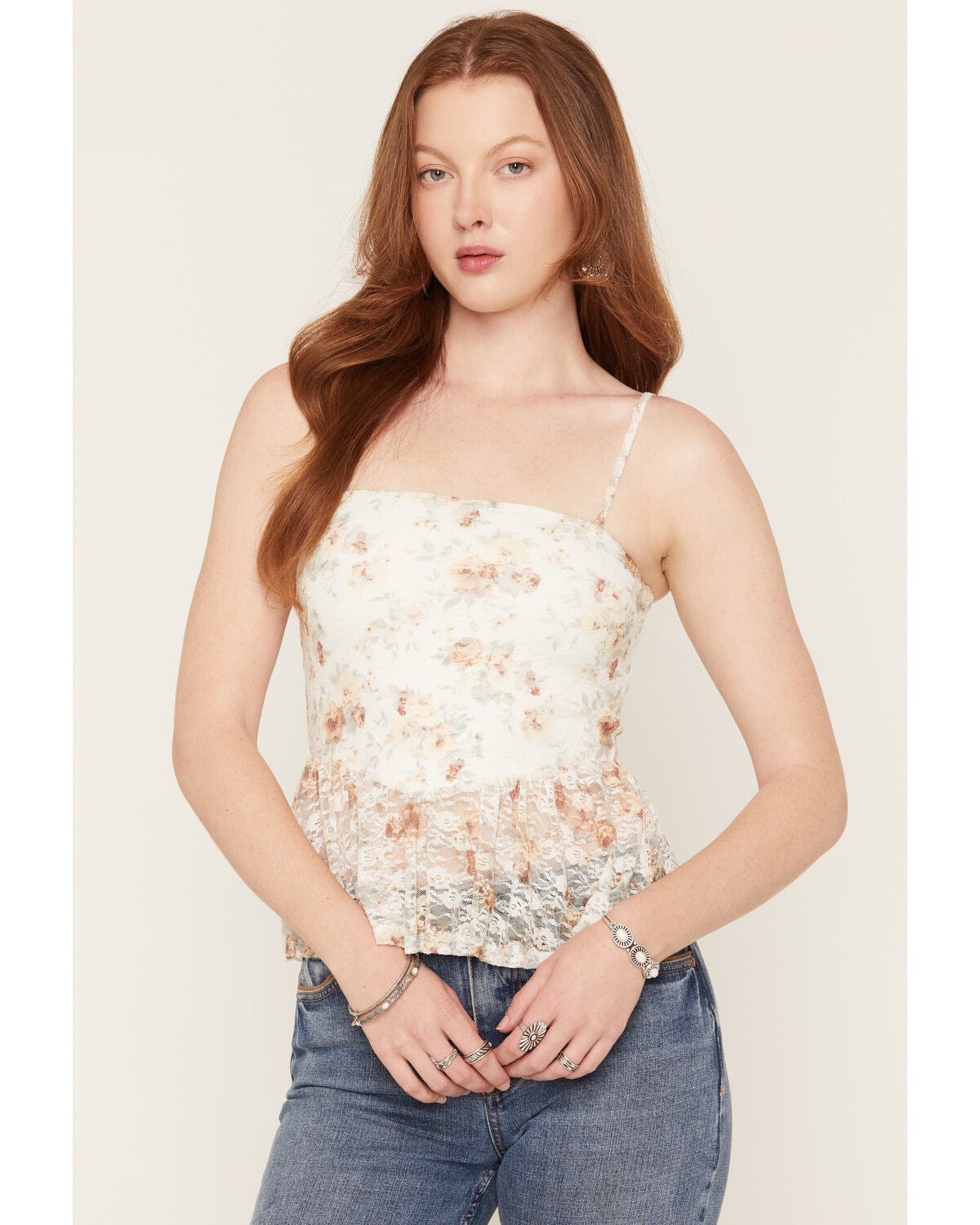 Cleo + Wolf Women's Floral Print Peplum Tank, Ivory, hi-res