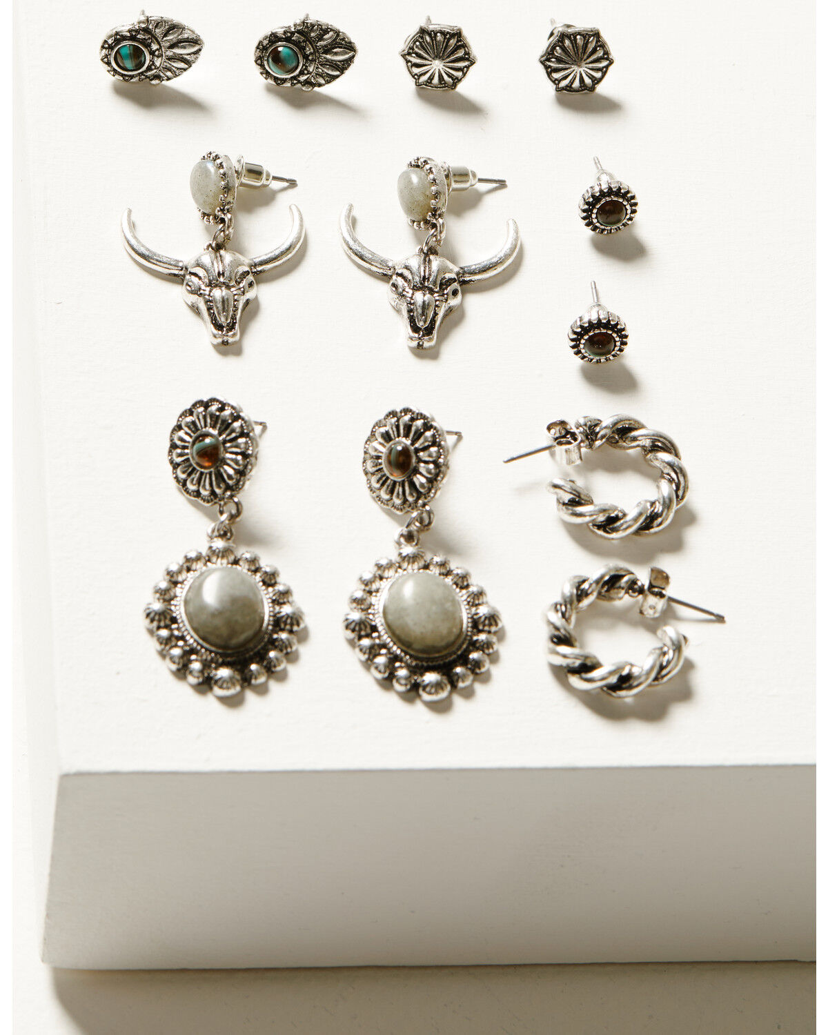Image #1 - Shyanne Women's Soleil Steer Head Earring Set - 6 Piece, Silver, hi-res