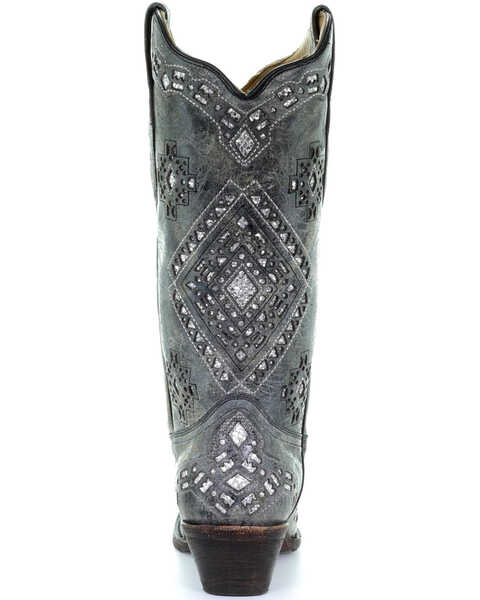 Image #5 - Corral Women's Glitter Inlay Western Boots - Snip Toe, Black Distressed, hi-res