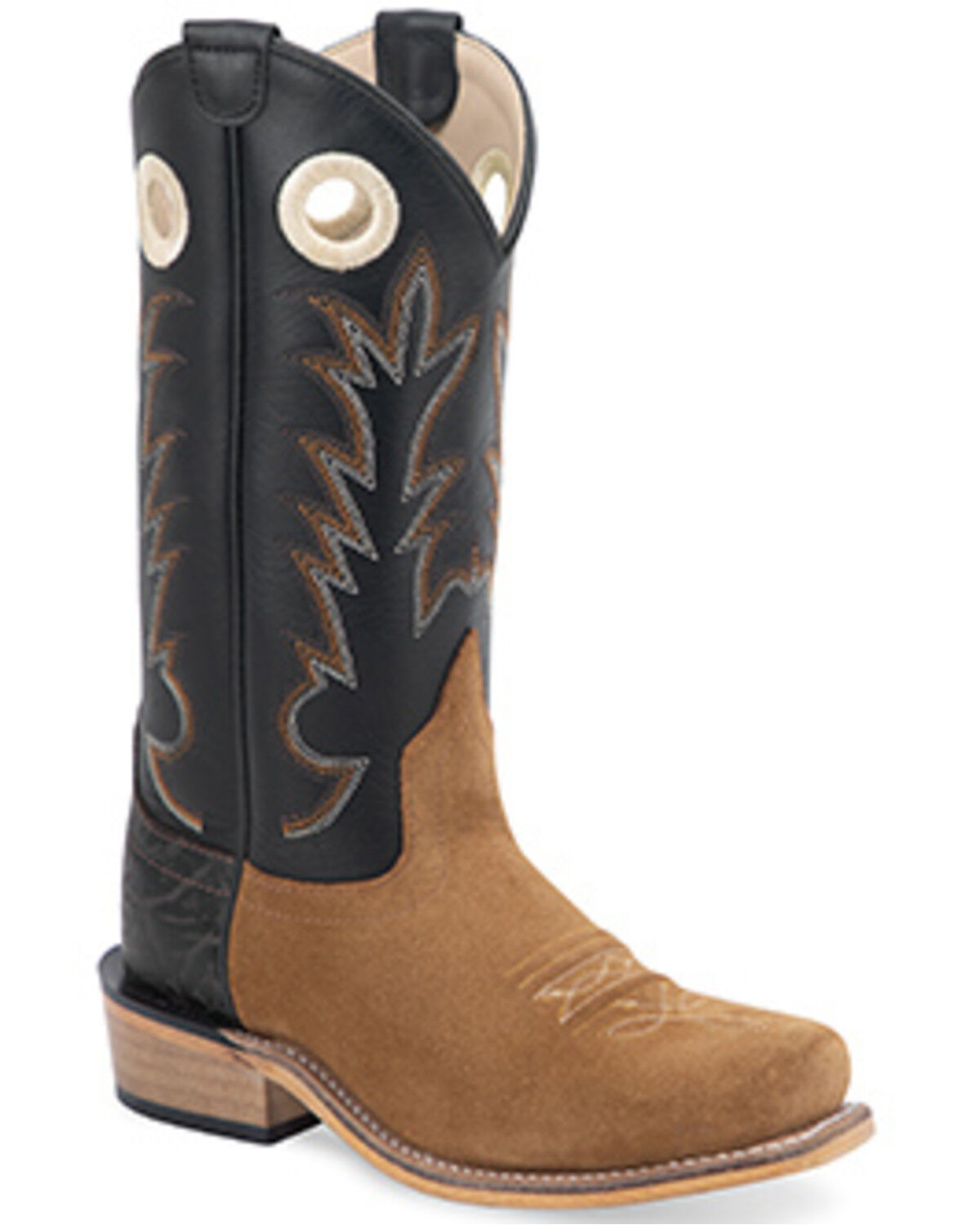 Image #1 - Old West Boys' Suede Western Boots - Square Toe, Black, hi-res