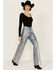 Image #1 - Vibrant Denim Women's Medium Wash Metallic Wide Leg Denim Jeans, Medium Wash, hi-res