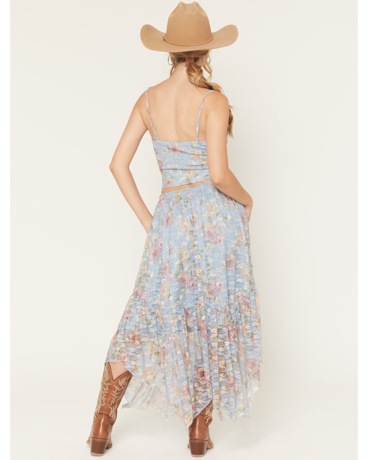Image #2 - Originality Women's Boot Barn Exclusive Printed Lace Handkerchief Midi Skirt, Blue, hi-res