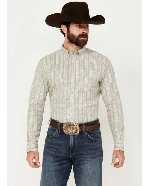 Cody James Men's Sturdy Striped Print Long Sleeve Button-Down Shirt, Ivory, hi-res