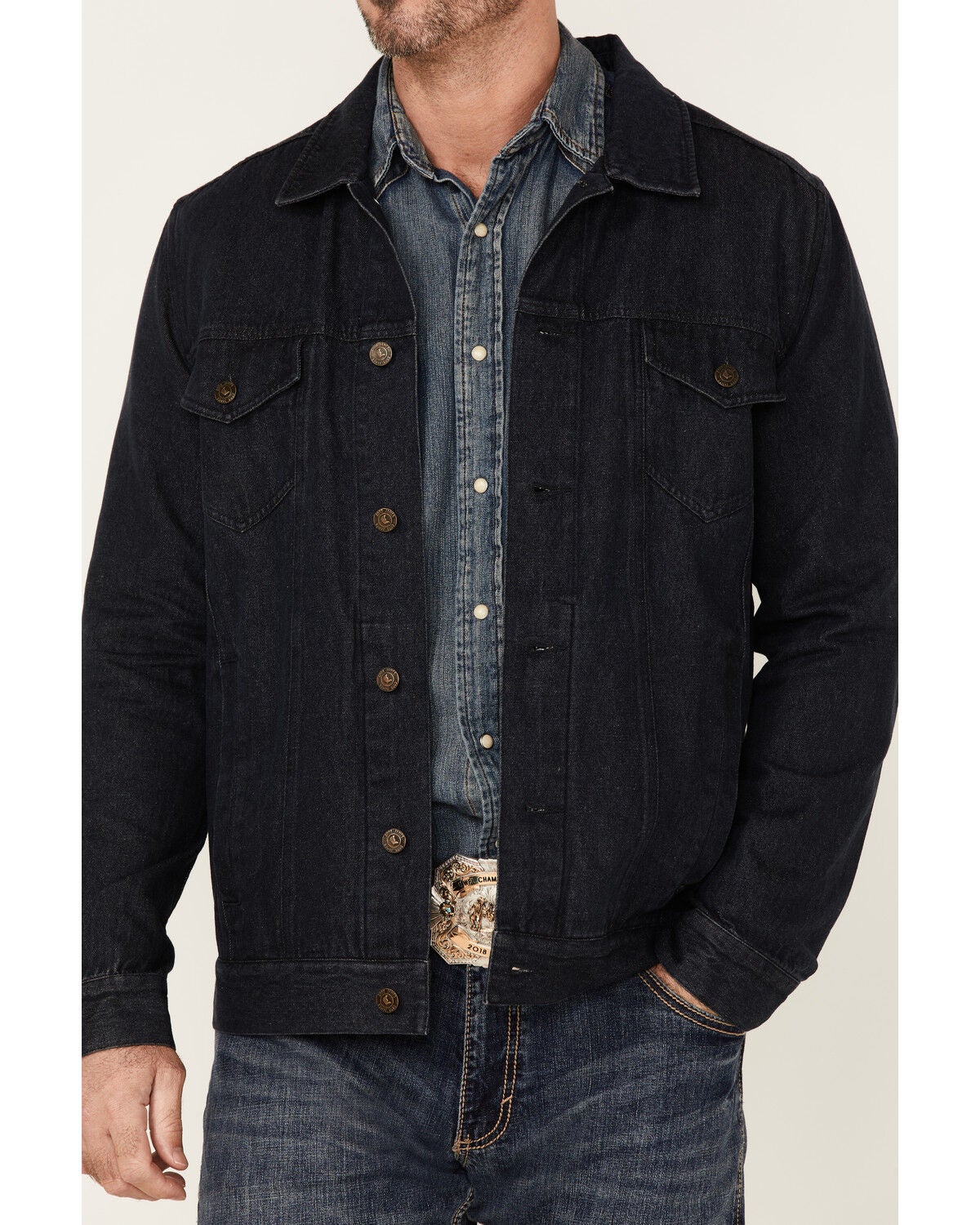 Image #3 - Cody James Men's Indigo Washed Button Down Unlined Denim Jacket, , hi-res