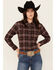 Image #1 - Shyanne Women's Plaid Print Long Sleeve Snap Western Shirt, Chocolate, hi-res