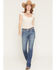 Image #3 - Miss Me Women's Medium Wash Mid Rise Wing Pocket 32" Bootcut Stretch Denim Jeans, Medium Wash, hi-res