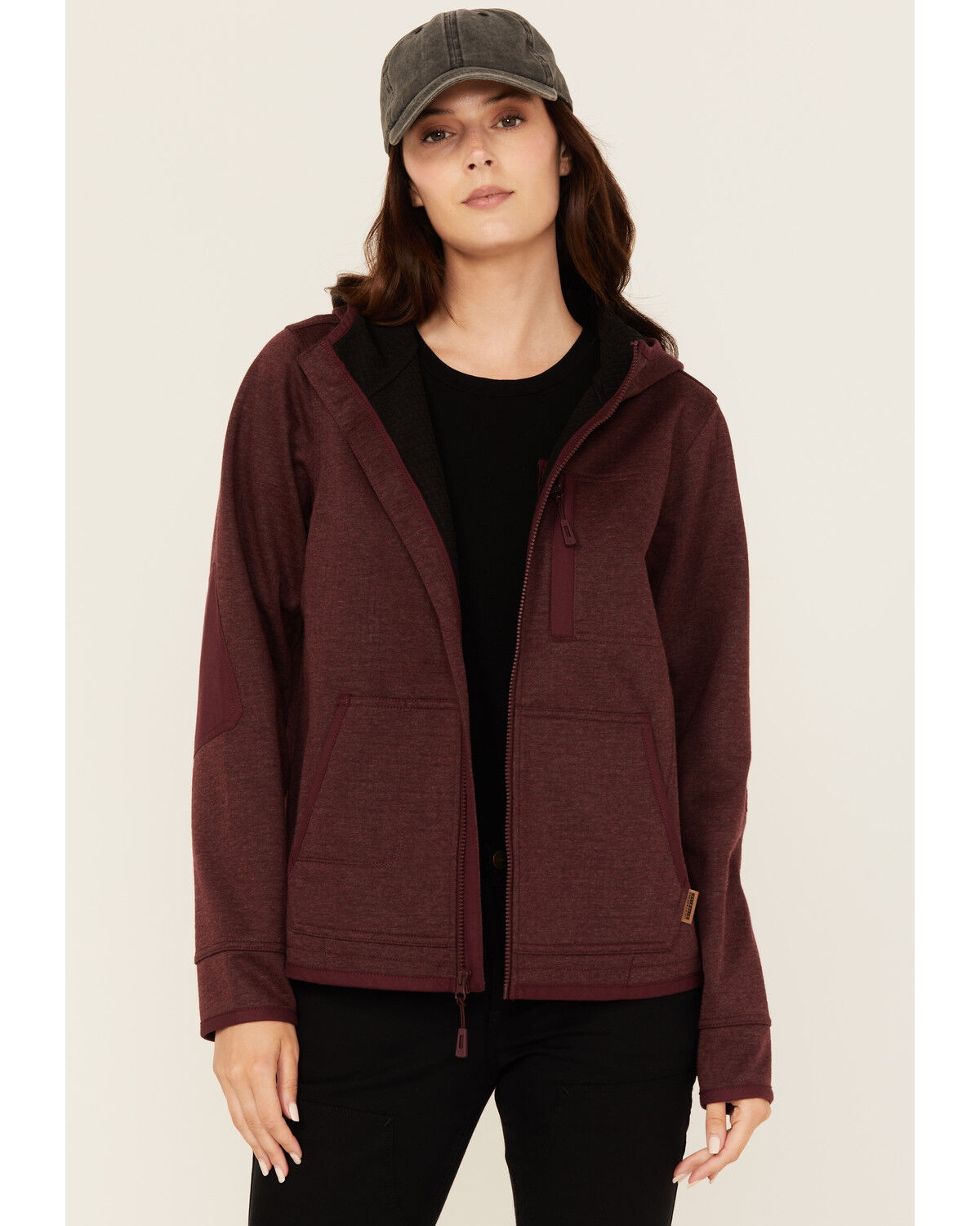 Image #1 - Lucky Brand Workwear Women's Bonded Fleece Zip-Up Hooded Jacket, Burgundy, hi-res