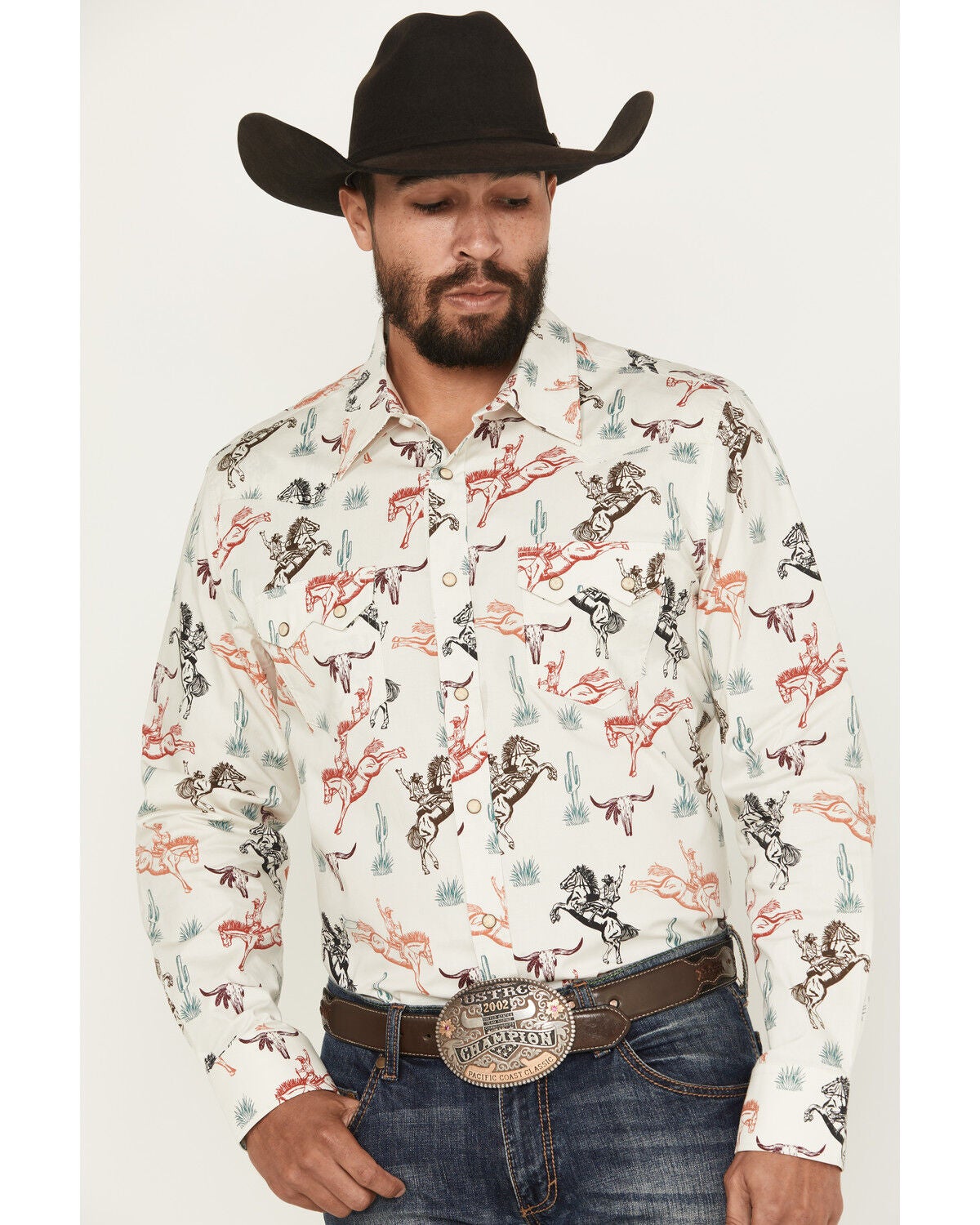 Image #1 - Rock & Roll Denim Men's Bronc Long Sleeve Snap Stretch Western Shirt, Natural, hi-res