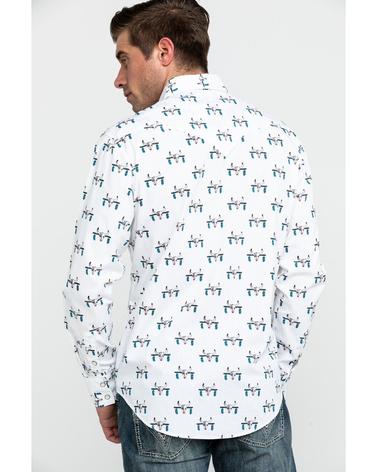 Image #2 - Rock & Roll Denim Men's Bull Skull Print Long Sleeve Western Shirt, , hi-res