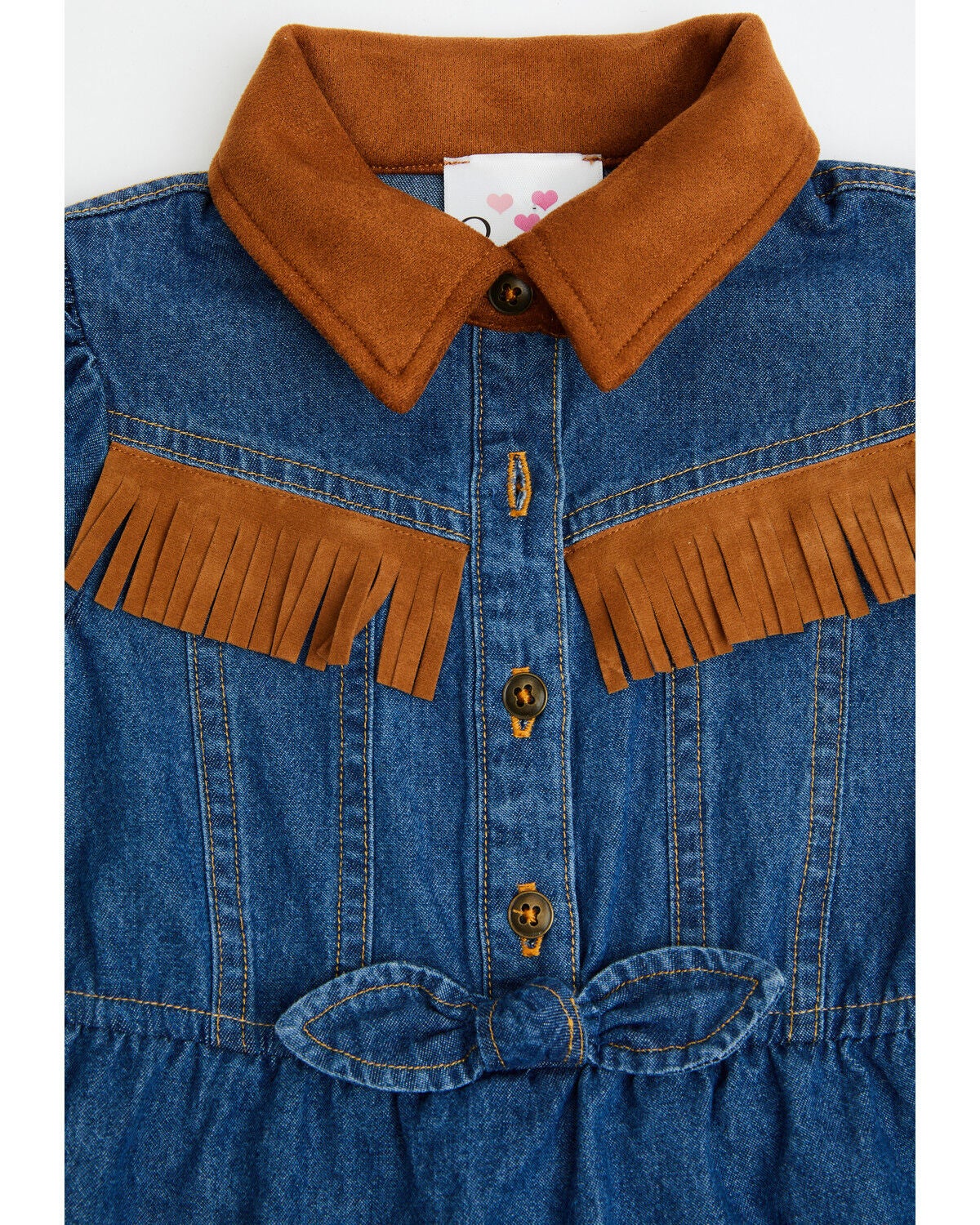 Image #2 - Sugar California Toddler Girls' Faux Suede Fringe Denim Dress, Dark Wash, hi-res