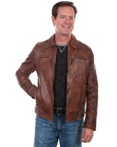 Image #1 - Scully Leatherwear Men's Brown Washed Lamb Leather Jacket - Big , Brown, hi-res