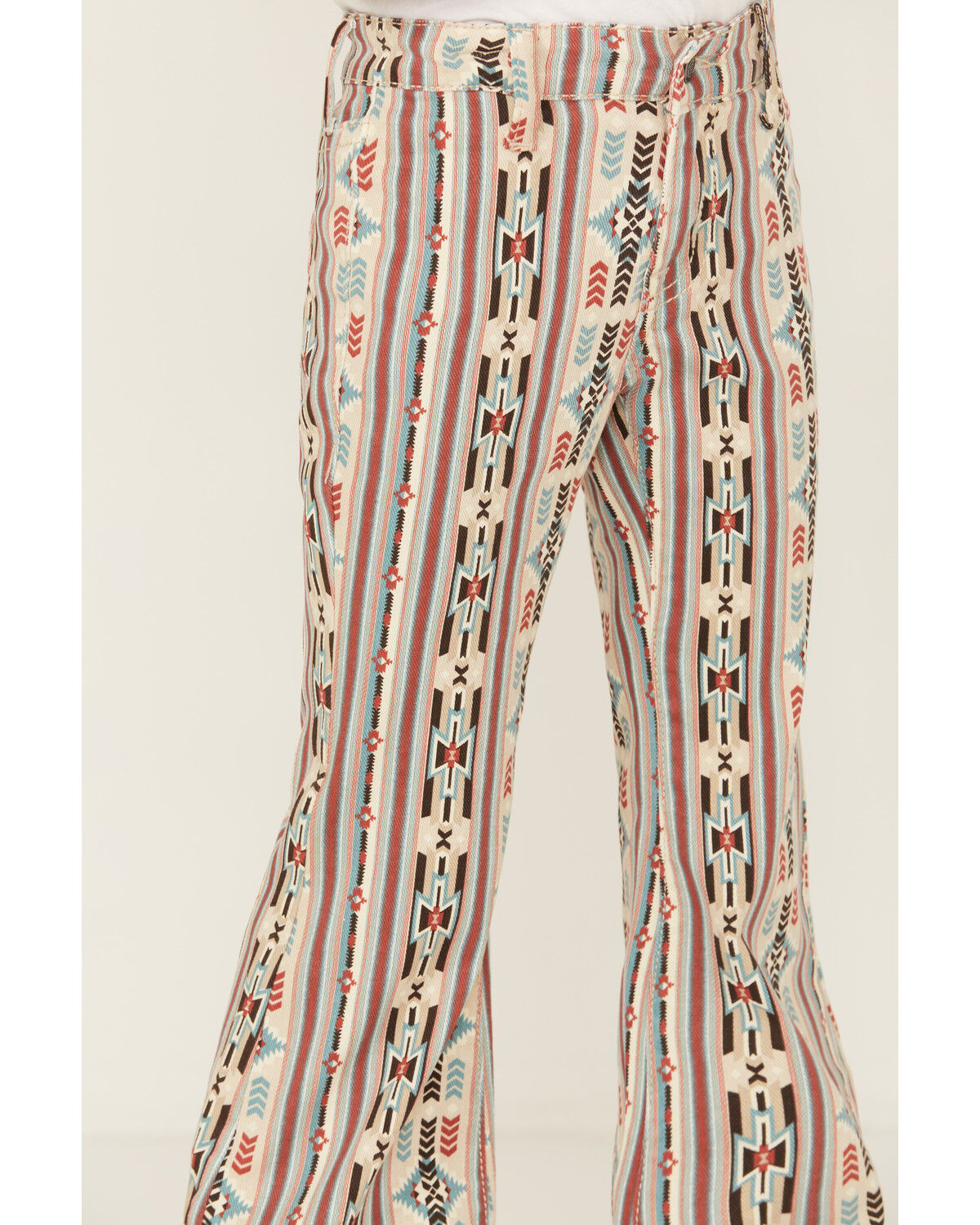 Image #2 - Panhandle Girls' Southwestern Striped Button Flare Stretch Denim Jeans, Natural, hi-res