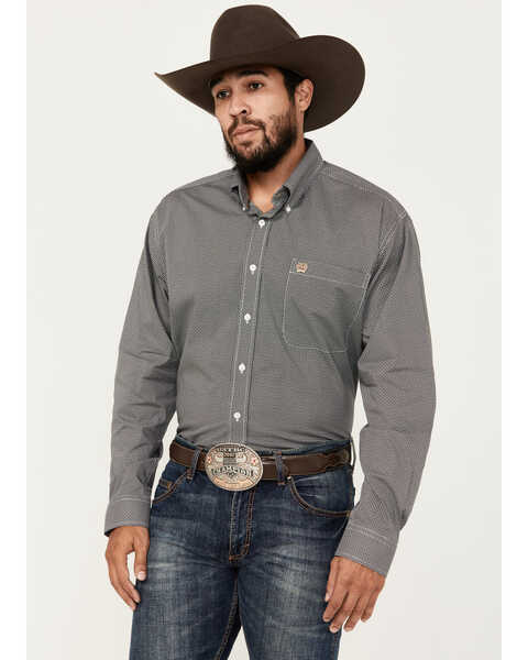 Cinch Men's Geo Print Long Sleeve Button-Down Stretch Western Shirt, Black, hi-res