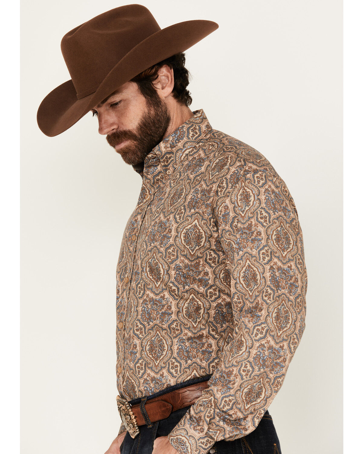 Image #2 - Stetson Men's Paisley Print Long Sleeve Button-Down Western Shirt, Lt Brown, hi-res