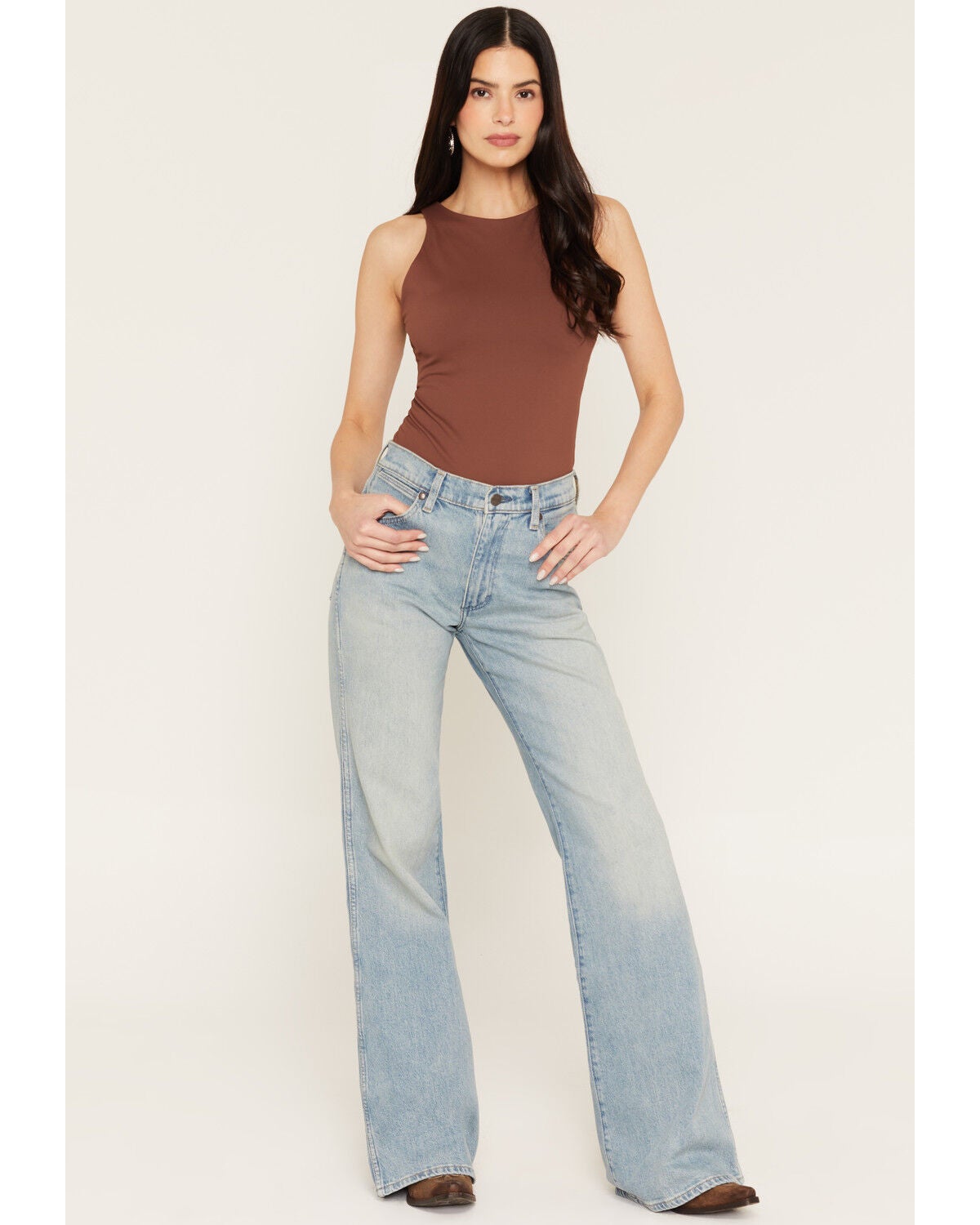 Wrangler Women's High Rise Light Wash 70's Flare Stretch Denim Jeans, Light Wash, hi-res