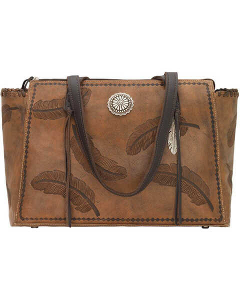 Image #1 - American West Women's Brown Sacred Bird Concealed Carry Tote , Distressed Brown, hi-res