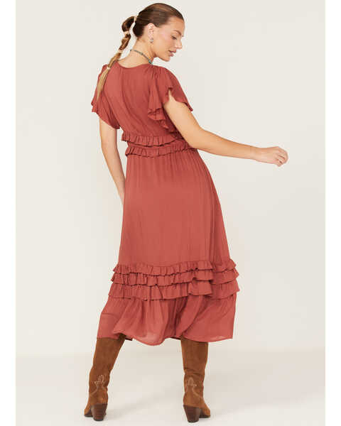 Image #4 - Stetson Women's Flutter Sleeve Ruffle Tier Midi Dress, , hi-res