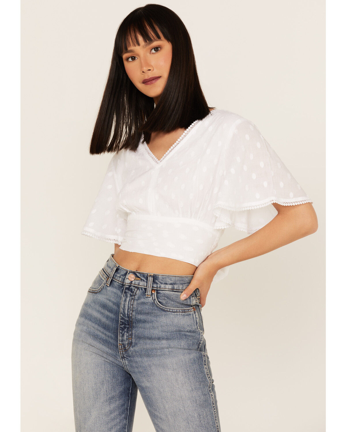 Image #1 - Talisman Women's Venus Swiss Dot Crop Top, White, hi-res