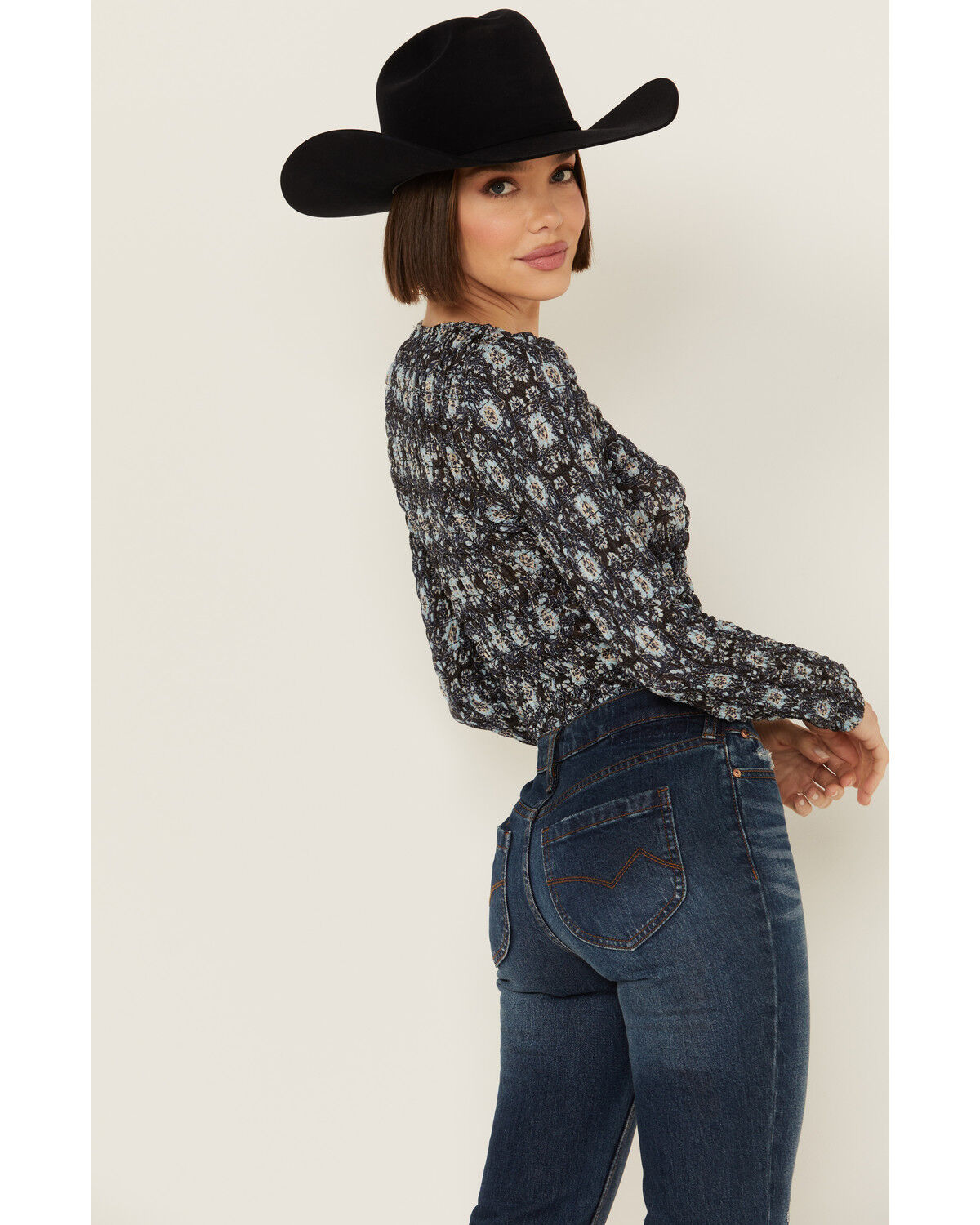 Image #4 - Beyond The Radar Women's Floral Mesh Long Sleeve Top, Black, hi-res
