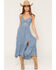Image #1 - Angie Women's Polka Dot Twist Front Sleeveless Midi Dress, Blue, hi-res
