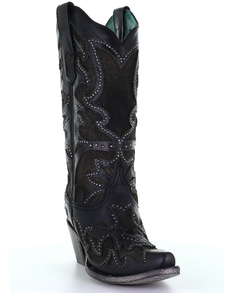 Corral Women's Black Inlay Western Boots - Snip Toe, Black, hi-res