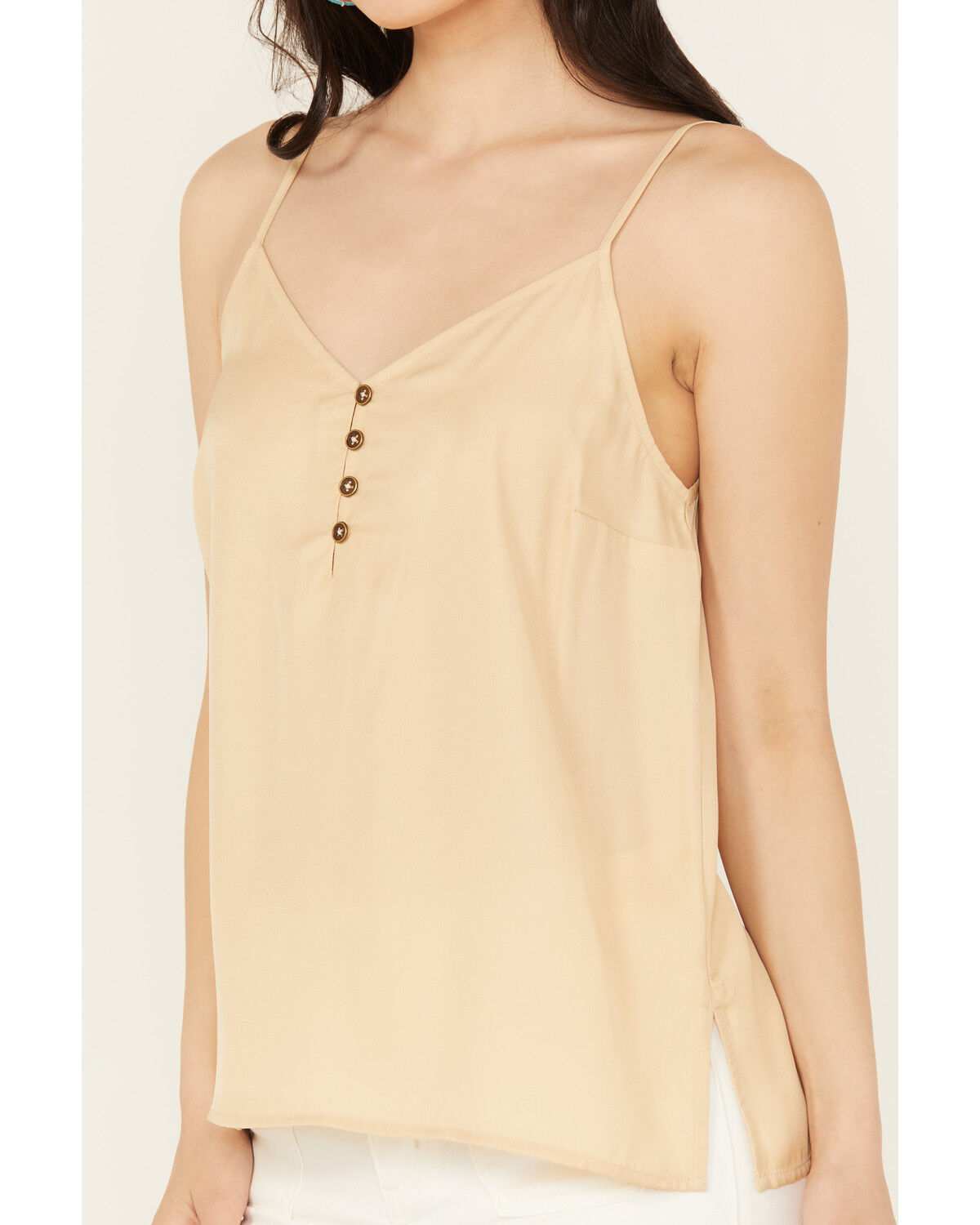 Image #3 - Cleo + Wolf Women's Henley Silk Cami, Tan, hi-res