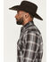 Image #2 - Ely Walker Men's Plaid Print Long Sleeve Pearl Snap Western Shirt - Tall, Black, hi-res
