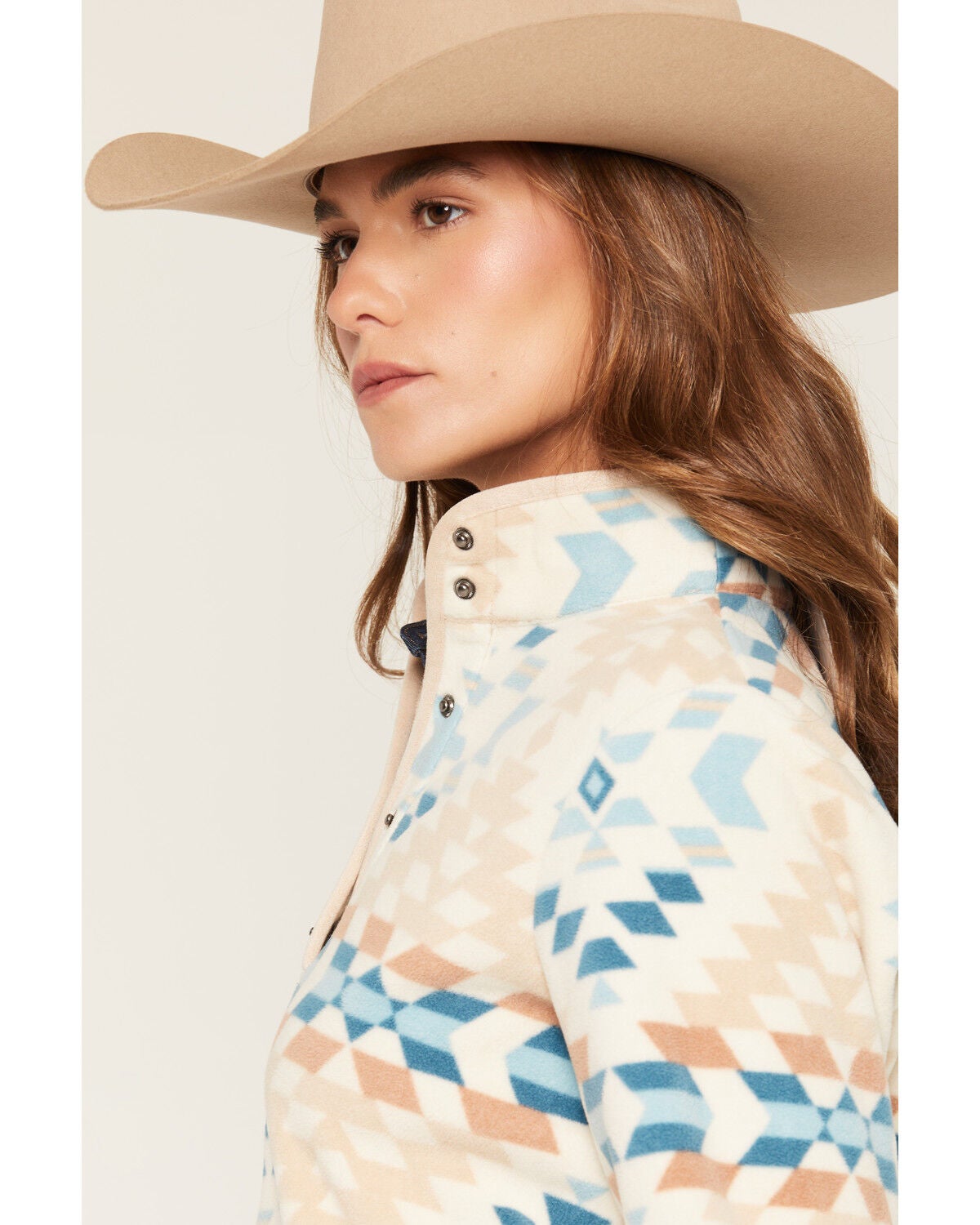 Image #2 - Shyanne Women's Polar Fleece Southwestern Print Snap Pullover, Khaki, hi-res