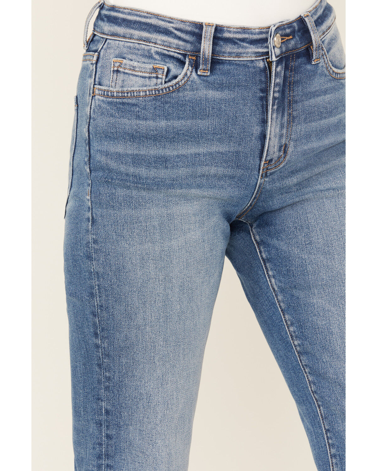 Image #2 - Vervet Women's Medium Wash High Rise Relaxed Flare Trouser Stretch Denim Jeans, Medium Wash, hi-res